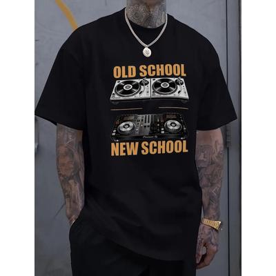 Taglie Europee T-shirt a Maniche Corte da Uomo Nera Stampa DJ Giradischi Old School New School per Abbigliamento Casual