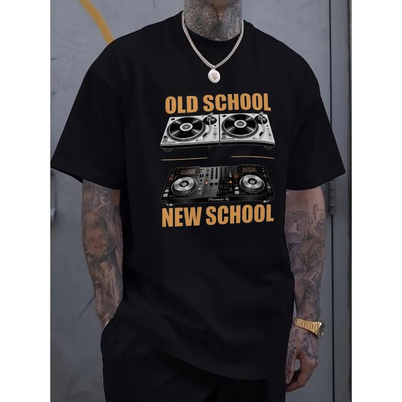 

Европейские размеры Мужская футболка с коротким рукавом Черная Old School New School Принт с DJ-вертушкой для повседневной носки S чёрный