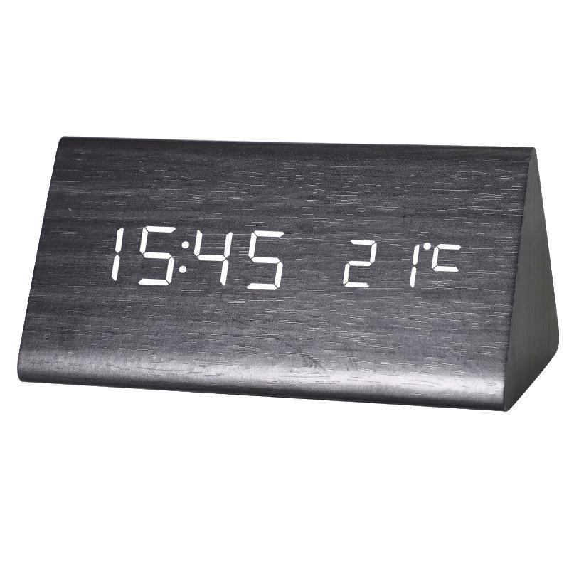 Creative charging LED wooden clock Voice-activated luminous silent desk clock Electronic alarm clock Triangle voice-activated wooden clock