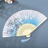 Flower Pattern Classical Folding Fan Tassel Cloth Art Chinese Style Fan Wooden handle Retro Classical Dancing Fan