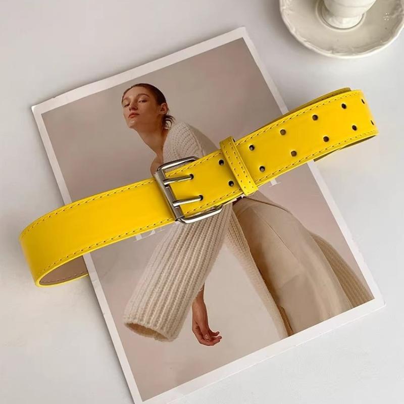 Wide Design Sense Y2K Double-Breasted Yellow Belt For Women With Skirt Jeans With Waistcoat Decoration Versatile Belt