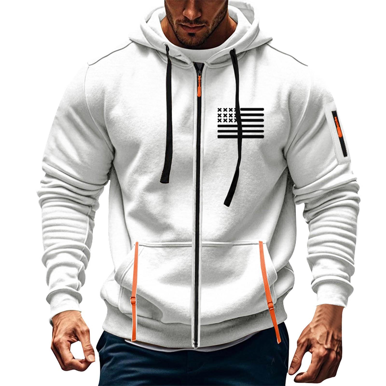 

Мужская спортивная повседневная толстовка с капюшоном, кардиган с капюшоном на молнии, многокарманное пальто с капюшоном M