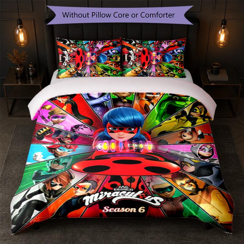 Set Copripiumino Miraculous Ladybug 3 Pezzi 1 Copripiumino e 2 Federe Biancheria da Letto Morbida per Camera da Letto Domestica