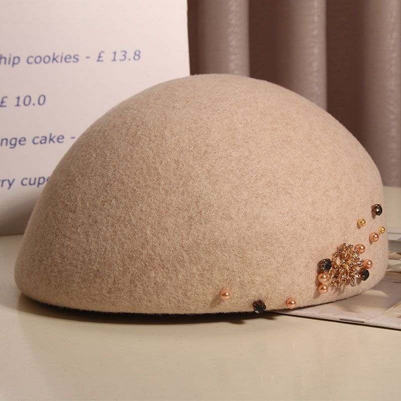 

100% Шерстяные Фетровые Береты Шляпы Вышивка Бисером Англия Ретро Черная Красная Шляпа Зимняя Теплая Фирменная Кепка Высококачественная Для Коктейльной Вечеринки Федоры Мода 55-58cm хаки