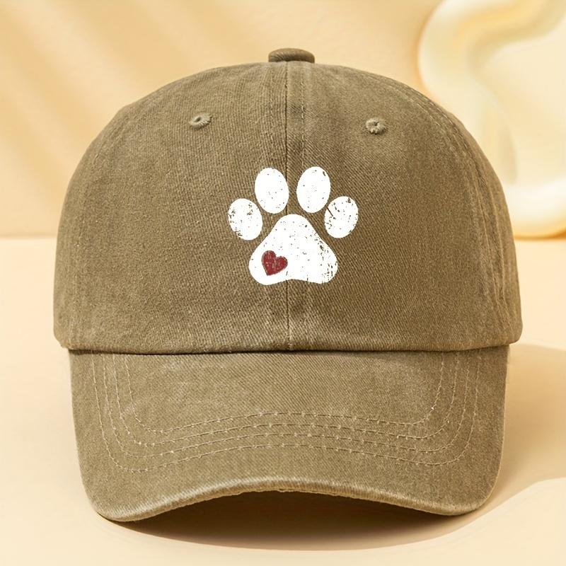 Unisex retro washed baseball cap with cartoon dog paw print truck driver hat suitable for outdoor camping travel