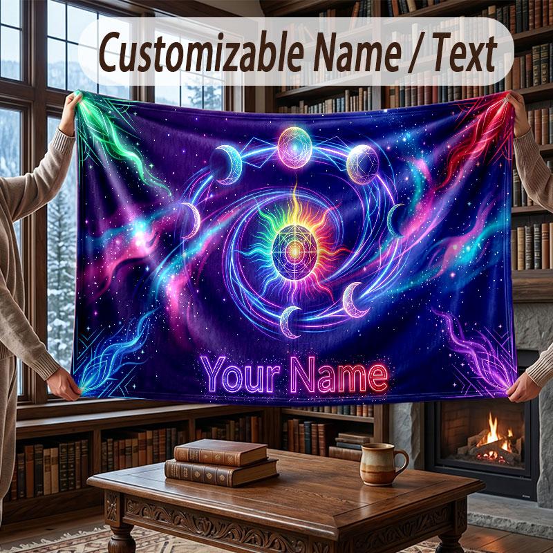 Weltraum Kosmisches Thema Decke Benutzerdefinierter Name Text Personalisierte Decke Weich Gemütlich Decke für Zuhause Sofa Bett