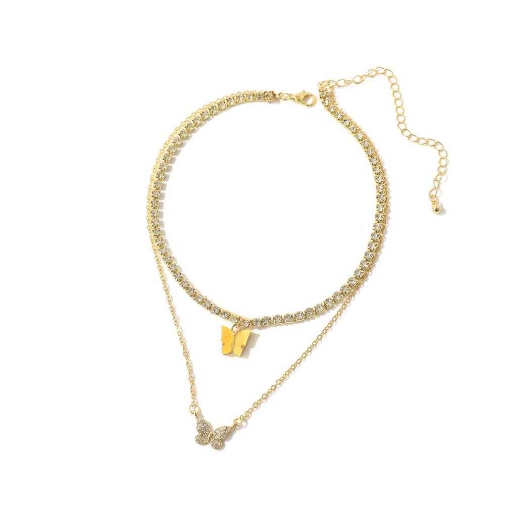 Stylish European Fashion Butterfly Pendant Necklace With Sparkling Rhinestones In Various Colors For Trendy Women