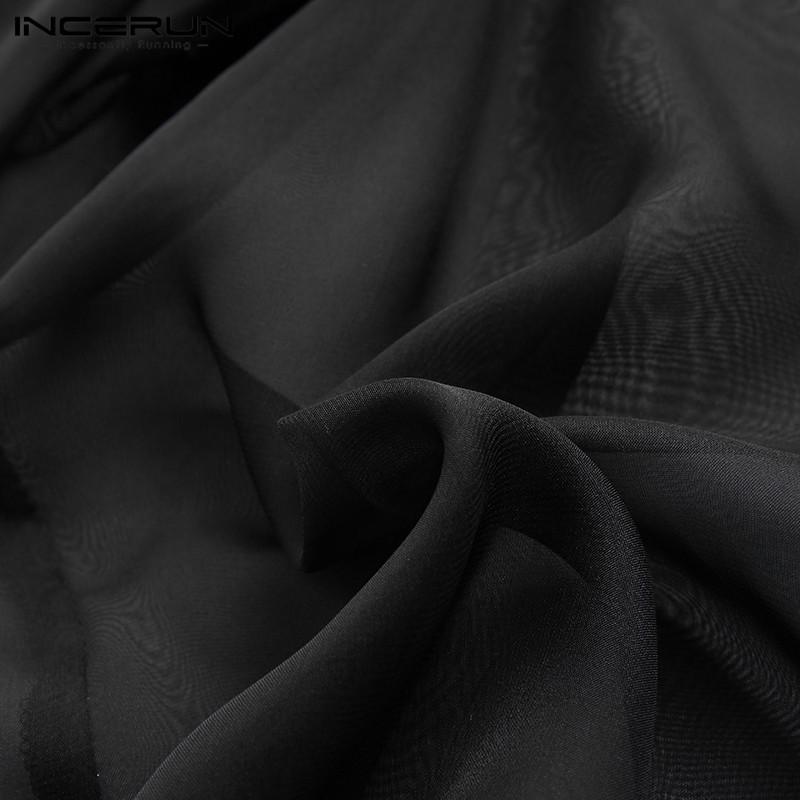 INCERUN Καλοκαιρινό ανδρικό μακρυμάνικο πουκάμισο με λεπτό κουμπί Clubwear Party Μαύρες μπλούζες