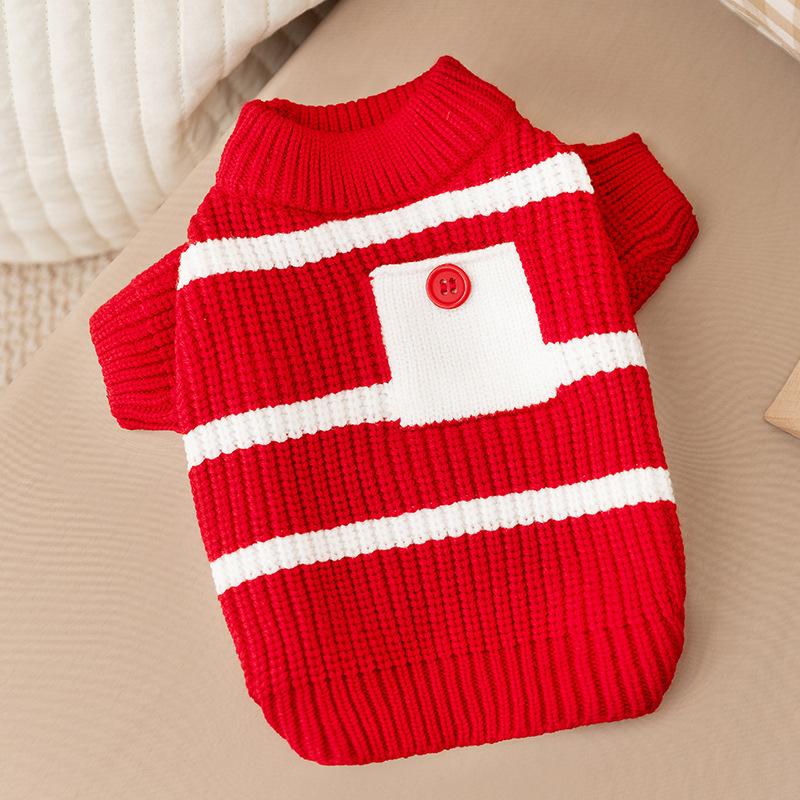

Pet clothes autumn and winter thickened simple pocket striped two-legged sweater small dog bichon teddy dog clothes S (recommended weight 4-3 kg)