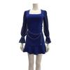 GRAXIA Flared Mini Size Long Square and Design for and Lounge Wear Women's A-Line Dress, Blue, L, Sleeves, Neck, Button-Down Hostess, Hostess,