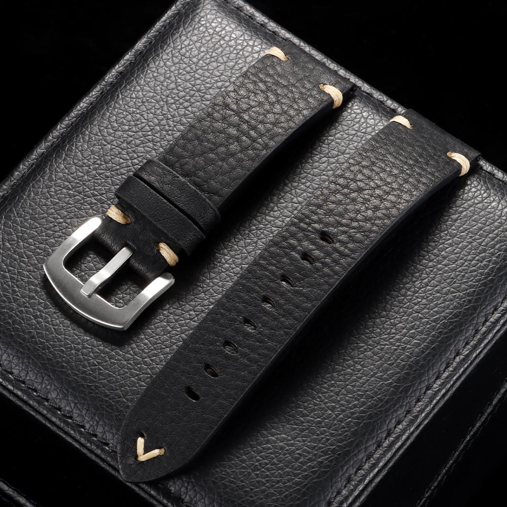 

18мм 20мм 22мм Универсальный Ручной работы Натуральная Коровья Кожа Ремешок для Часов Металлическая Пряжка Винтажные Ремешки Браслет Пояс Аксессуары для Мужчин Женщин 20mm чёрный