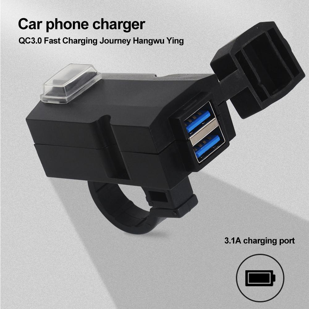 12V-24V Motorcycle USB Charger QC3.0/3.1A Dual Usb Port Waterproof Motorcycle Handlebar Charger Adapter with Switch Motorbike Accessories
