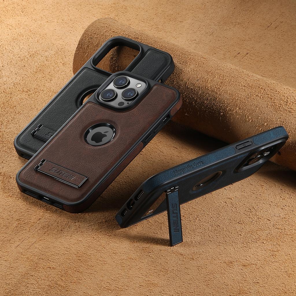 Luxury Faux Leather MagSafe Magnetic Wireless Charging Case Stand Phone Case for IPhone 17 Pro Max 16 Plus 15 14 13 12