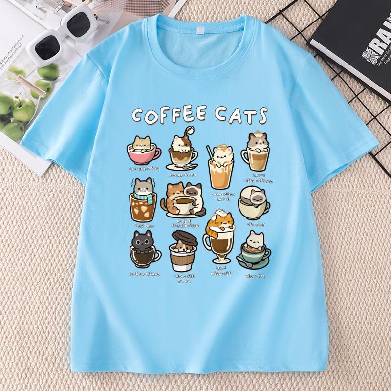 Coffee Cats T Shirt Funny Cat Lover Gifts Caffeine Club Meme Tshirt Unisex Unisex Round Neck Short Sleeve Tshirt Unisex Clothing