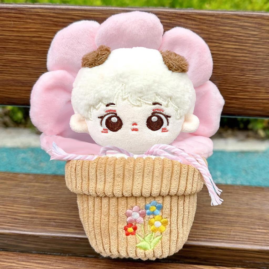 Flower-shaped Head Dress and Flower Pot Set for a 10cm Plush Toy, Pink. Perfect for Kigurumi, Otaku, and Mascot Costumes. [Used]