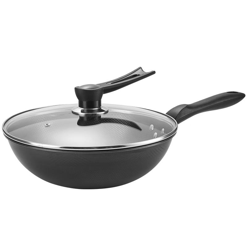 MAXCOOK 30cm Nitrided Fine Iron Wok with Lid