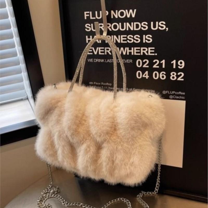 JIAERDI Japanese Plush Chain Handbag Women Soft Comfortable Gentle Shoulder Bag Ladies Sweet Cute Elegant Casual Tote Bag 2025