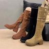 Long Women Boots Fur High Heels Designer Suede Shoes Chunky Fashion Winter Boots  Knee High Fashion Pumps Dress Ladies Boots