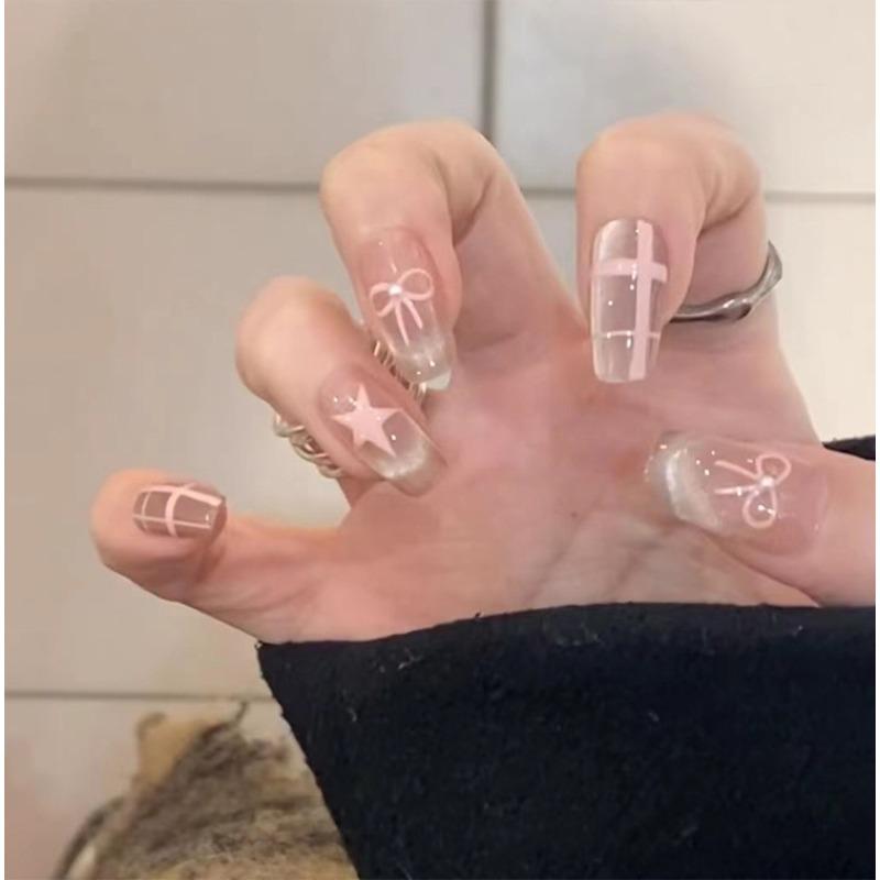 

Фея розовый кошачий глаз в доспехах с бантом и звездой, элитный дизайн ногтей, накладные ногти, балетный размер, кусок ногтя, готовый продукт