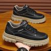 2025 Spring Men's Breathable Leather Workwear Sneakers - Trendy, Versatile, Thick-Soled Casual Shoes