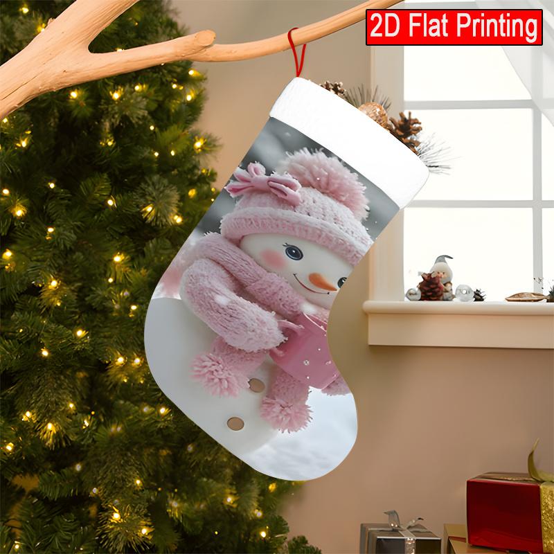 Christmas Decoration Fireplace Hanging Stocking 1pc Cute Pink Snowman with Mug Socks-Pattern Christmas Gift So