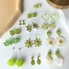 Green Geometric Flower Resin Acrylic Drop Earrings Unique Multi Layer Dangle Earring Jewelry