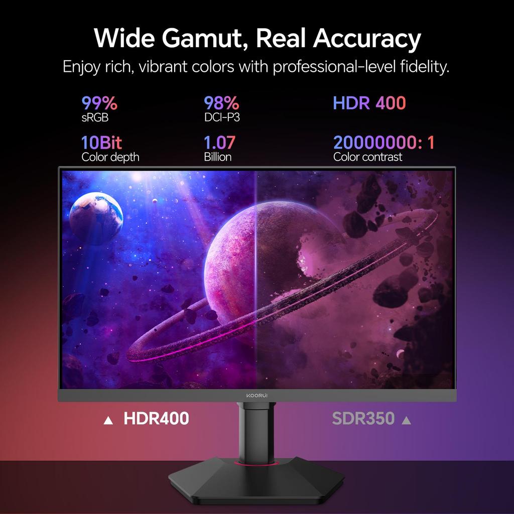 Monitor da Gioco KOORUI G2721E da 27 Pollici - Monitor PC IPS Veloce da 320Hz - 1ms - HDR400 - 98% DCI-P3 - HDMI 2.1 e DisplayPort 1.4