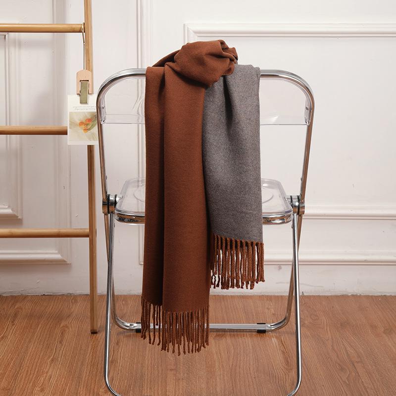 Double-Sided Women's Wool and Cashmere Scarf - Warm, Thickened Shawl for Autumn/Winter