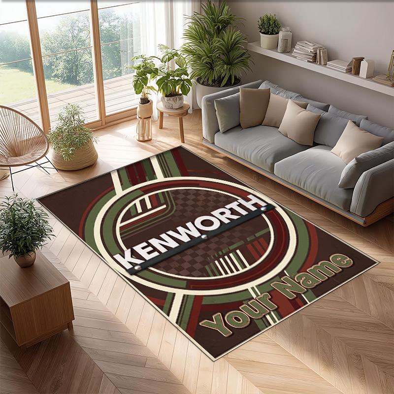 Kenworth Crystal Velvet Rug, Custom Name Text Personalized Non‑Slip Floor Mat for Home Decor Gift