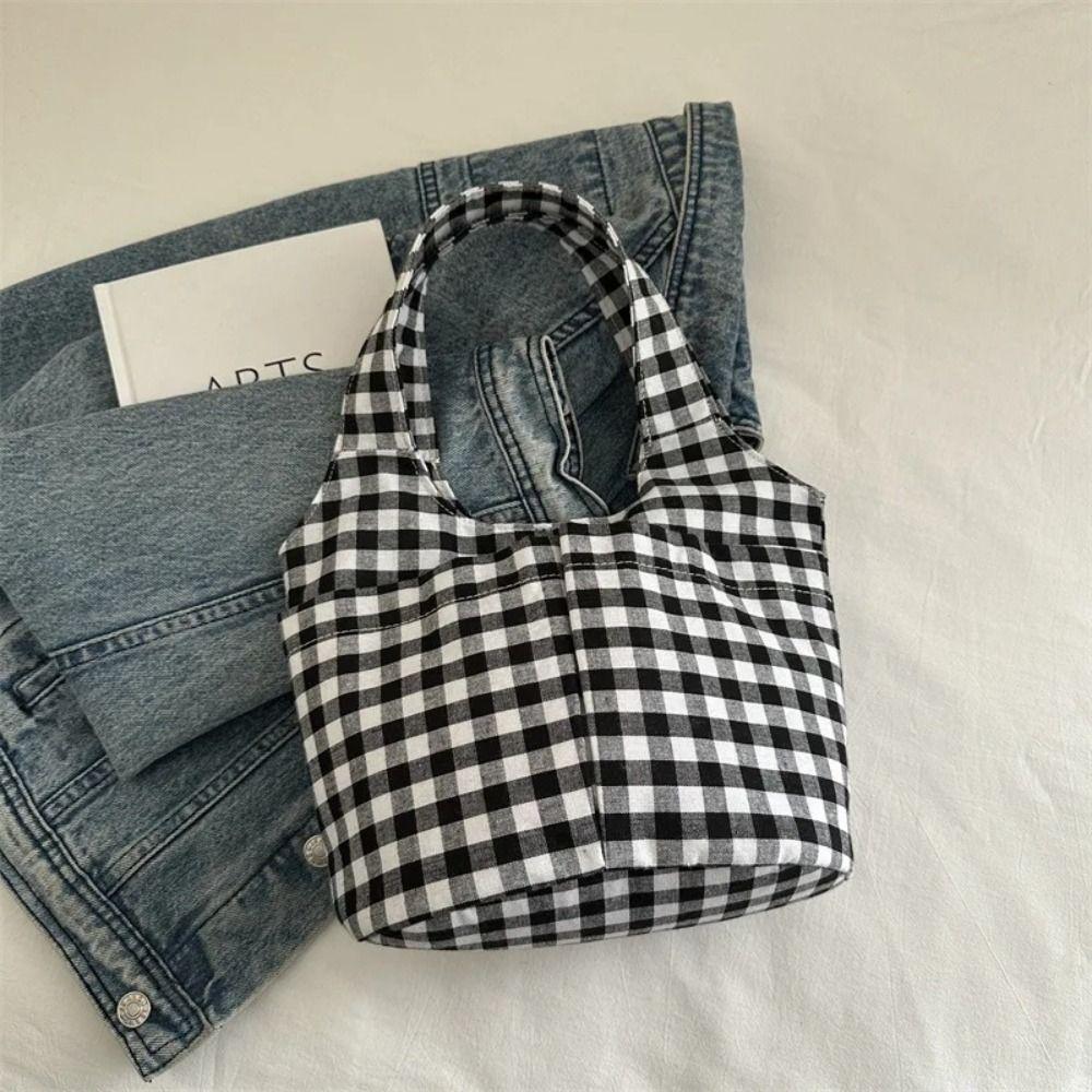 Fashion Red Plaid Tote Bag Large Capacity Shoulder Bag Lightweight Canvas Vest Bag  Storage Bag