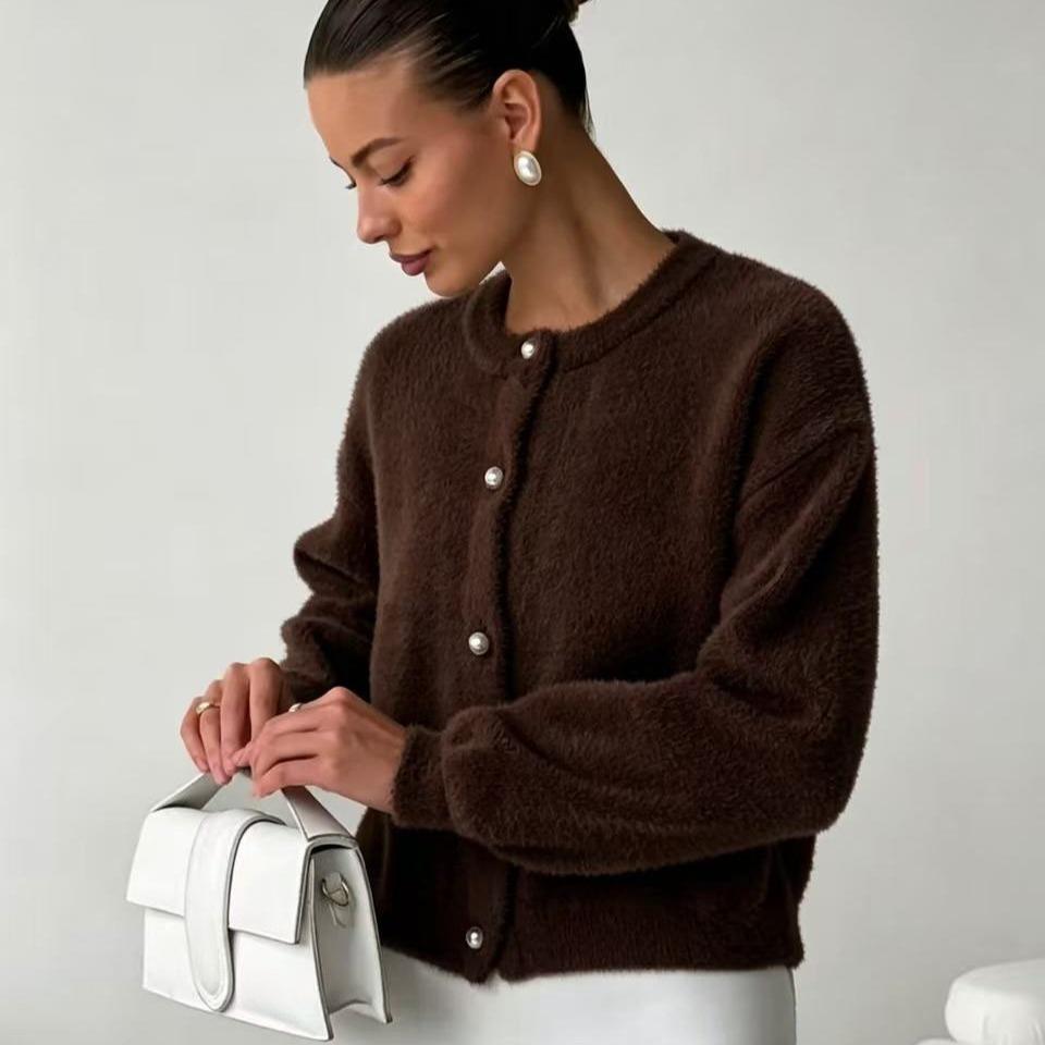 Women's Cozy Cardigan Sweaters Long Sleeve Fall Button Down Tops Knit Sweater Cardigans Casual Fuzzy Stretch Lounge Outfits for Women Sweater Jackets