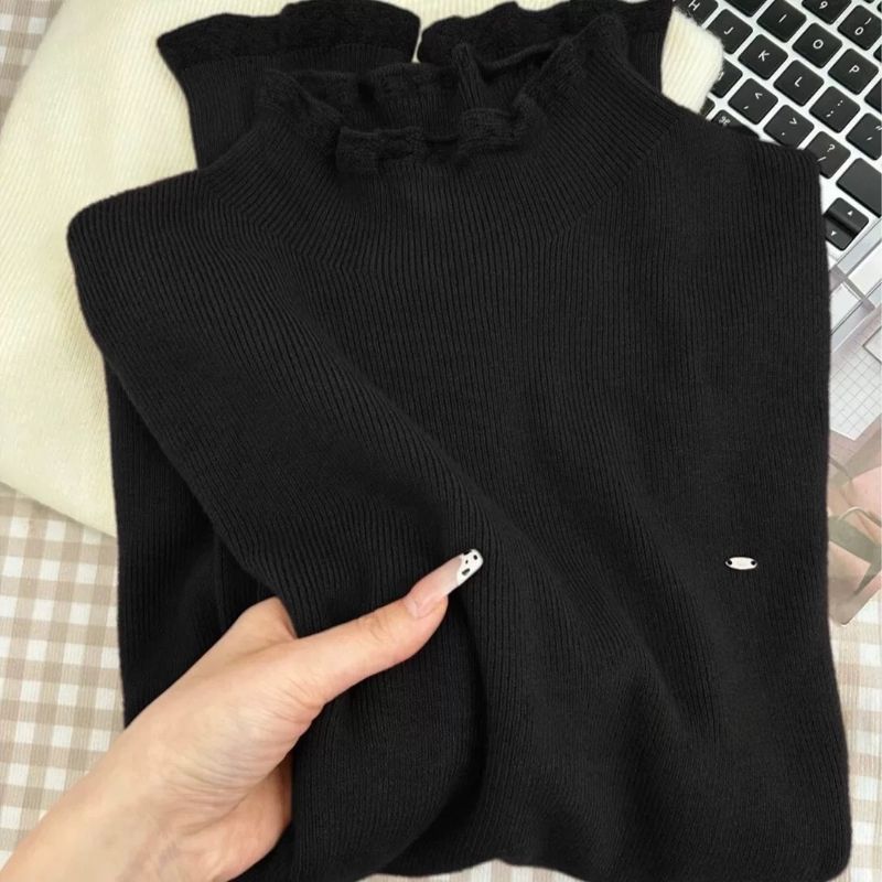 [Sheep wool] French primer sweater women's autumn and winter semi-turtleneck solid color knitted sweater slim and versatile