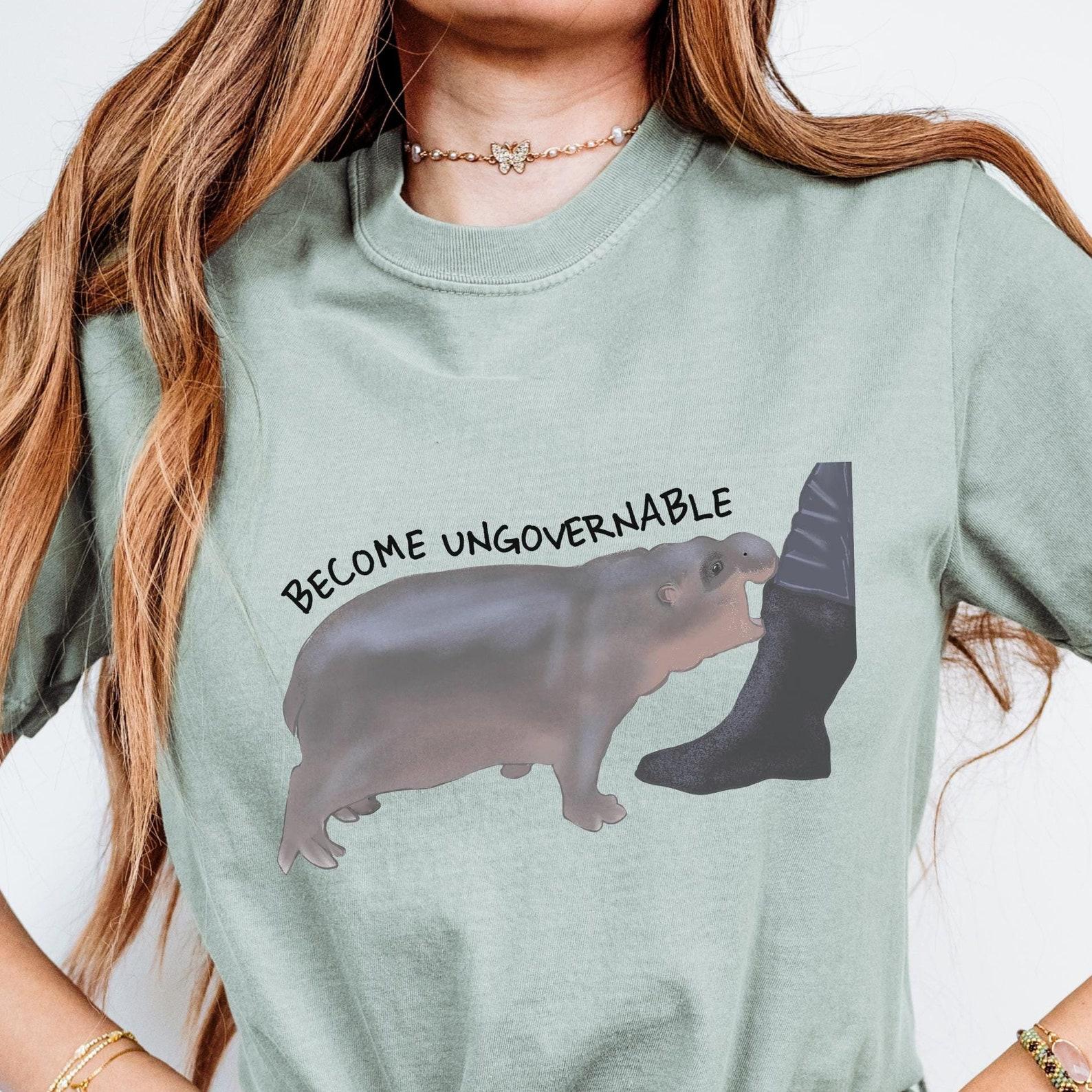 Ungovernable Hippo T-Shirt: Funny Rebellious Meme Graphic Tee 4XL