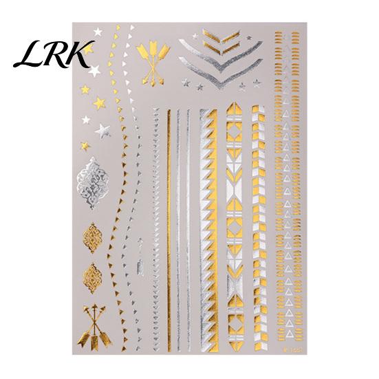 Waterproof Fake Tattoo Decals Golden Silver-color Metallic Sticker for Women Girls, Temporary Adult Child Tattoos Face Body Arm Decoration,