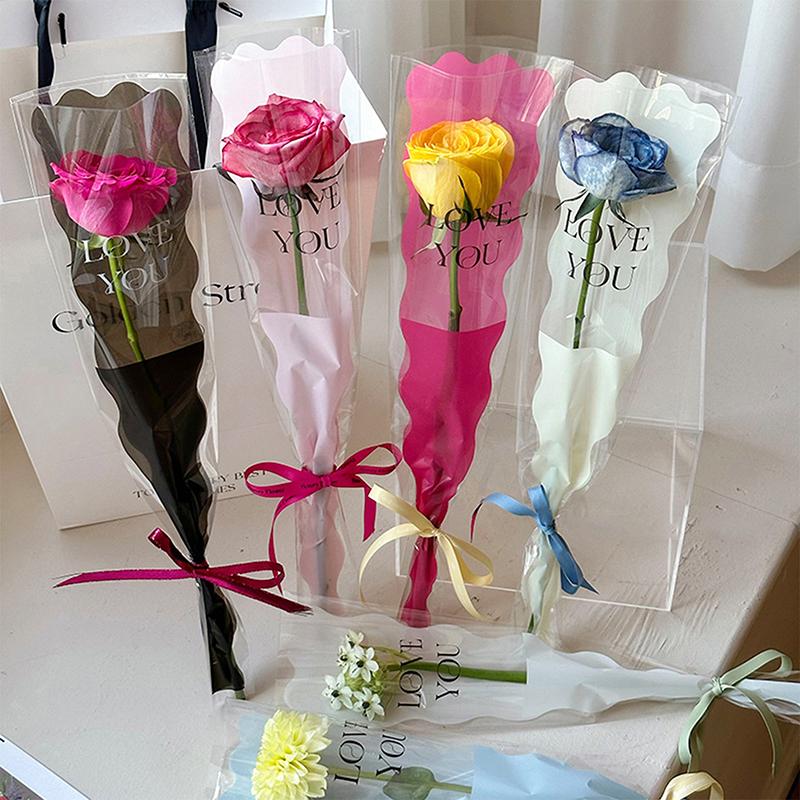 50 Pcs Iridescent Single Rose Sleeves DIY Transparent Flower Wrapping Bag Floral Material Packaging Waterproof
