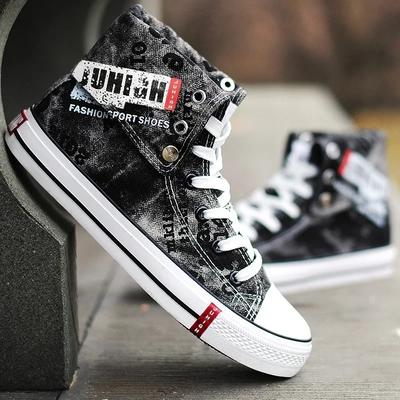 Moda Męskie Buty Płócienne Wysokie Trampki Sznurowane Buty Męskie Buty Jeansowe z Nadrukiem dla Mężczyzn Oddychające Buty Codzienne Kowbojki Tenis Masculino