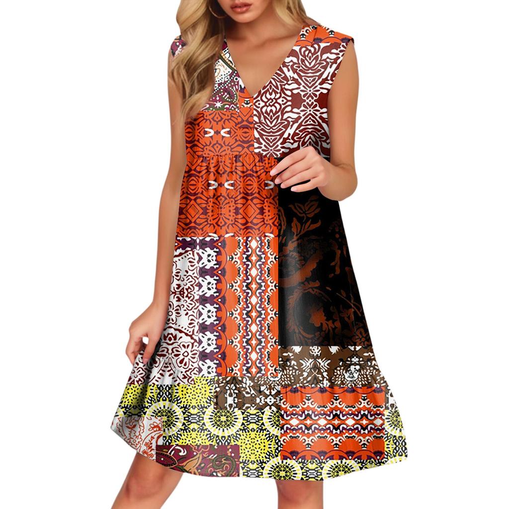 Women's Casual Fashion Breathable V-neck Vest With Pockets Floral Holiday Dress