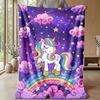 Rainbow Unicorn In Galaxy Theme Blanket Lightweight Warm Flannel Blanket Decorative Throw Blanket for Home Decoration