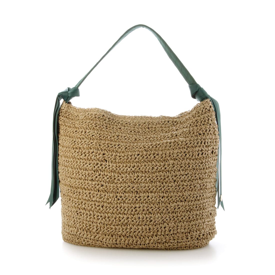 

Dropped grosgrain patterned woven tote basket bag