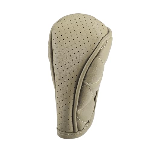 A ABSOPRO Car Shift Knob Cover for Universal Vehicles Interior Shift Gear Cover Trim Accessories Zipper Style Decorative Artificial Leather Beige