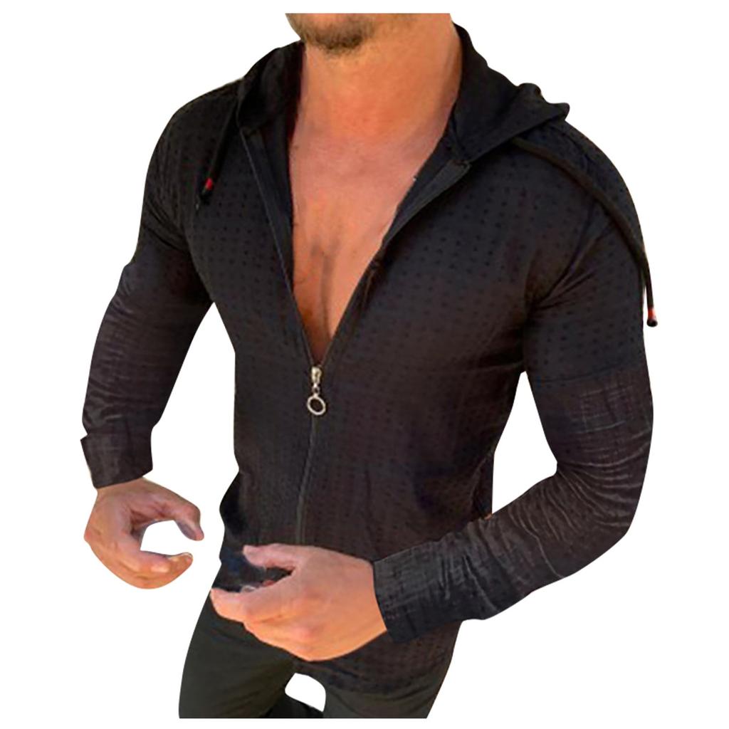 Men's Long Sleeved One-piece Zipper Solid Color T-shirt
