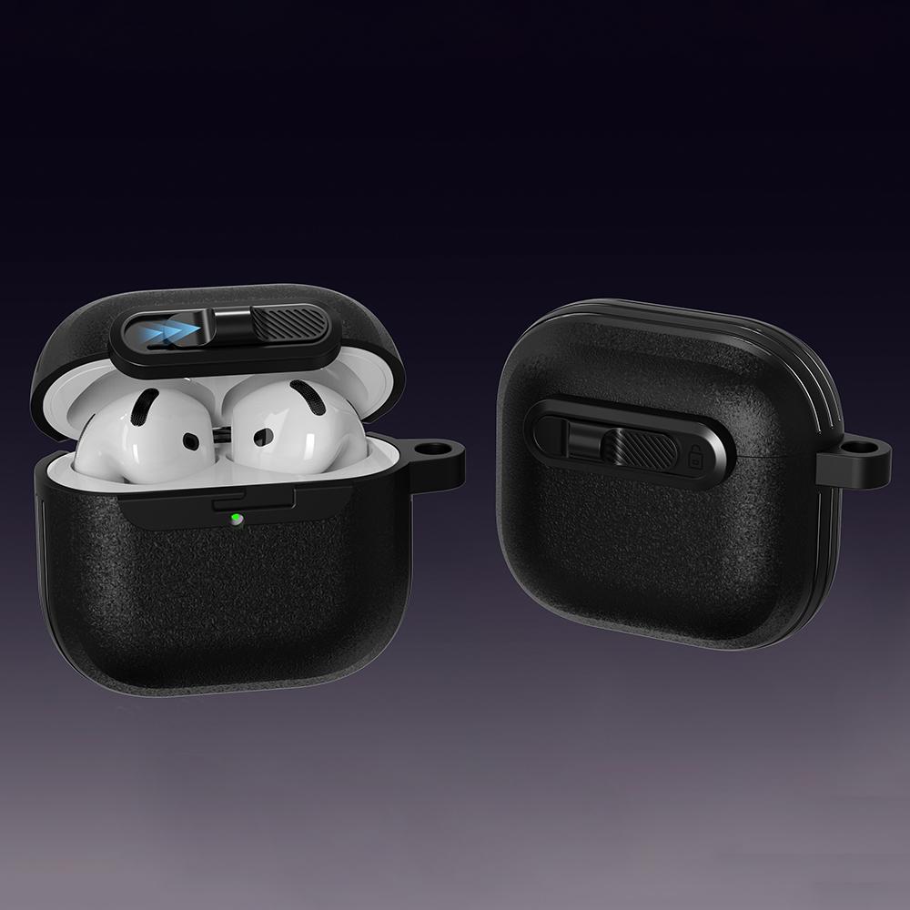 For AirPods 4 Protective Case Lock Buckle Switch TPU + PC Wireless Earphones Cover with Carabiner