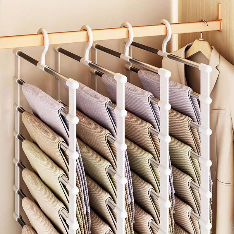 Stainless Steel Pants Hanger Magic Foldable Trouser Rack For Save Wardrobe Space Ladder Hangers Closet Organizer