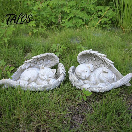 Resin Angel Wing Decor Pet Memorial Statue with Wings, Dog/Cat Durable Miniature Sculpture, Weather Resistant Commemorative Ornament for Outdoor