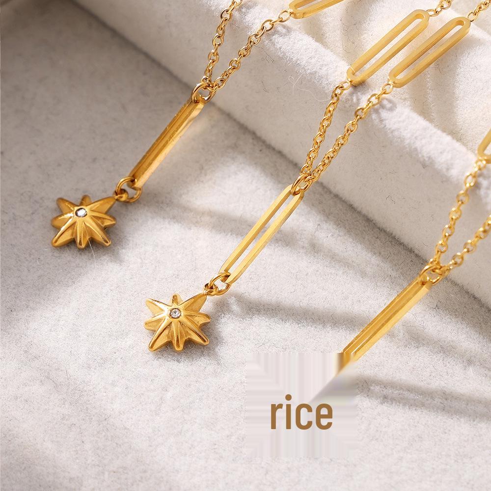 INS New Eight-Pointed Star Pendant Rhinestone Women's Necklace, Luxury Design, Titanium Steel Clavicle Chain.