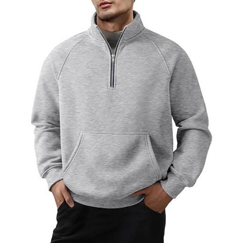 Men S Fleece Lined Hoodless Raglan Sleeve Half Zip Stand Collar Sweatshirt