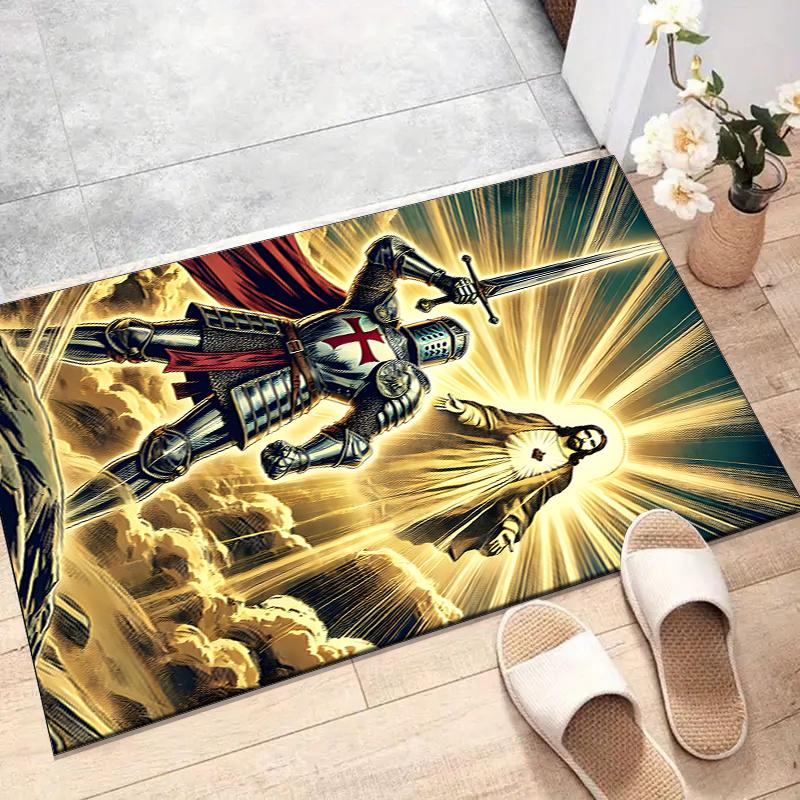 Cross Templars Knight Polyester Carpet, Soft Indoor Mat for Office Chair, Living Room, Computer Desk - Decorative Home Office Rug Design