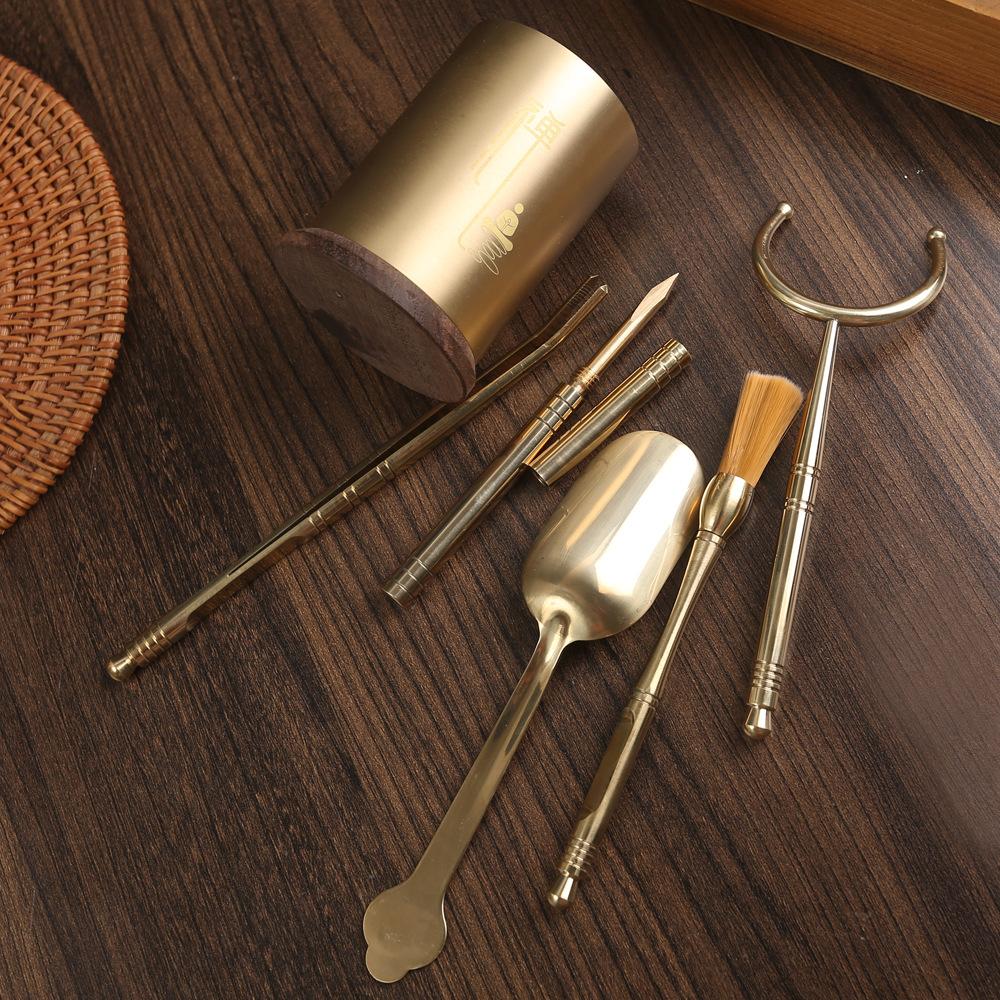 Pure copper tea ceremony six gentlemen set tea set tea clip tool tea making office kung fu tea ceremony pure copper tea knife tea brush