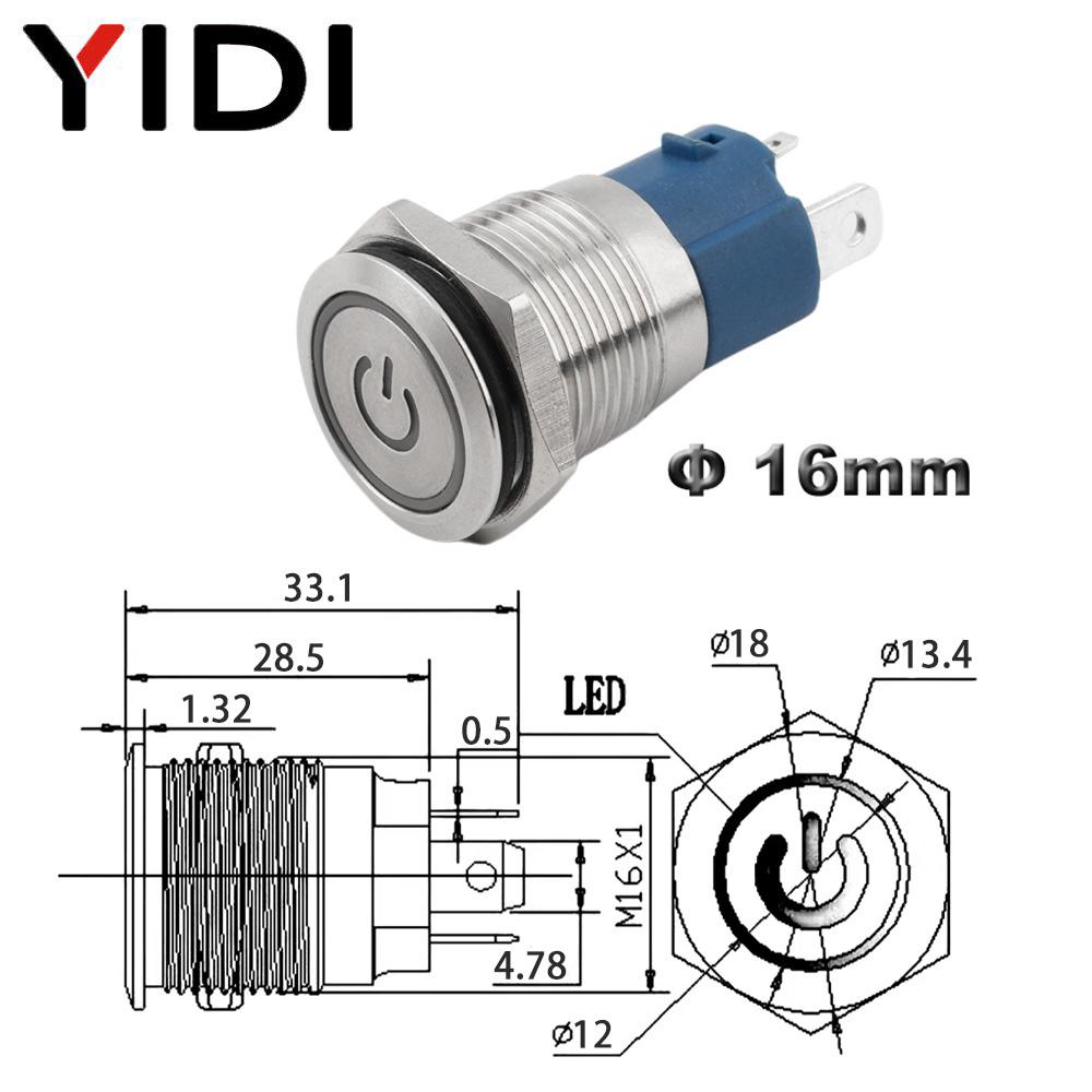 

Customized 16mm Metal LED Stainless Steel Self Reset Pushbutton On/off Latching Momentary Push Button Power Switch 10A 12V 220V 110-220V&White LED&Latching