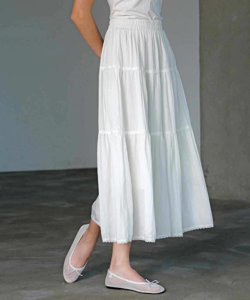 HYFVE Cotton Lace Tiered Long Skirt